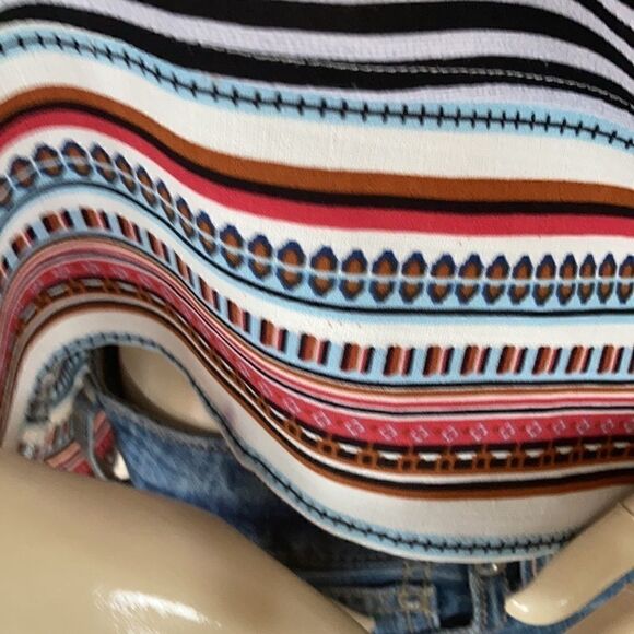 ANTHROPOLOGY THML scallop back top black striped crisp short sleeve multi Small - Picture 7 of 13